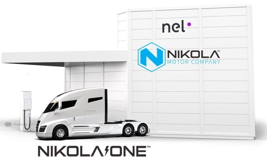Photo of Nikola truck and Nel hydrogen fueling station