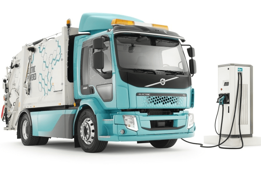 DC Fast Chargers and Volvo EV Refuse Truck in Photo