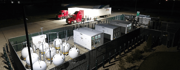 CNG Fueling Station at night features CMD fueling equipment