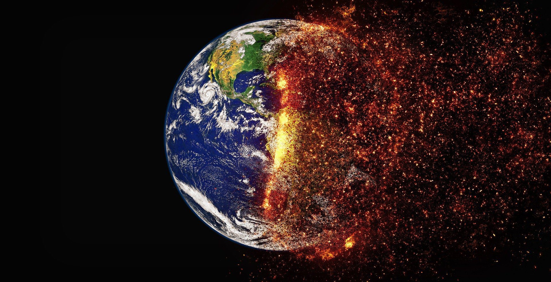 concept image of earth half in flames