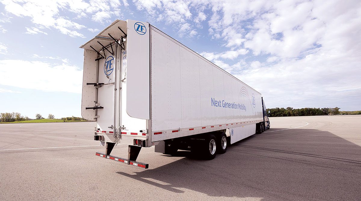 white semi trailer with aerodynamic devices