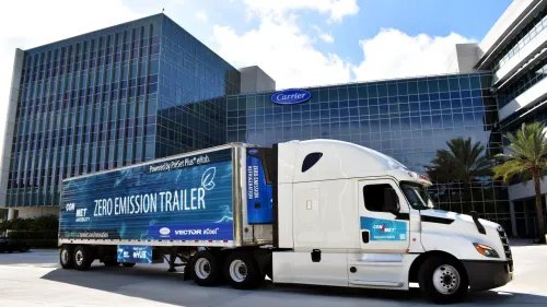 Zero emission trailer with white truck