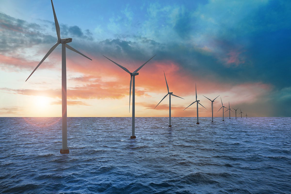 Floating wind turbines installed in sea