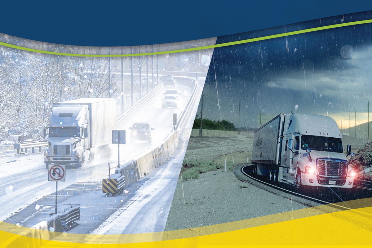CNG semi trucks in severe rainstorm and snowstorm